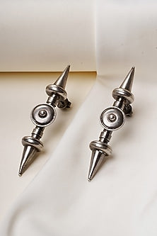 Oxidised Silver Finish Tribal Warrior Stud Earrings In Sterling Silver