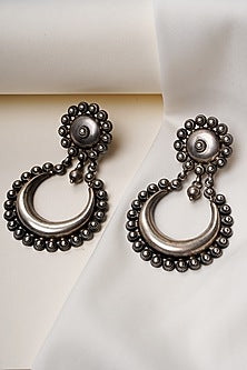 Oxidised Silver Finish Chandbali Earrings In Sterling Silver