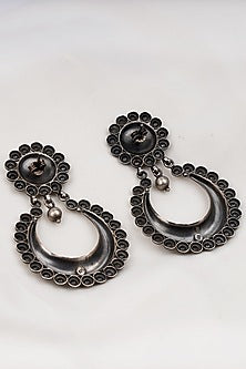 Oxidised Silver Finish Chandbali Earrings In Sterling Silver