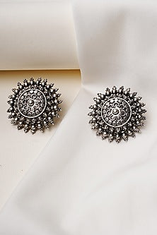 Oxidised Silver Finish Stud Earrings In Sterling Silver