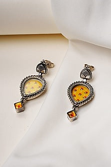 Oxidised Silver Finish Handpainted Pichwai Dangler Earrings In Sterling Silver