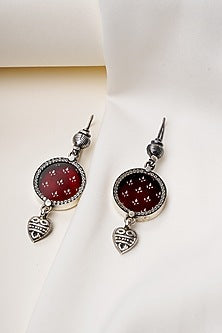 Oxidised Silver Finish Handpainted Pichwai Dangler Earrings In Sterling Silver