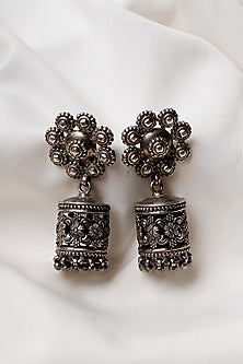 Oxidised Silver Finish Jhumka Earrings In Sterling Silver