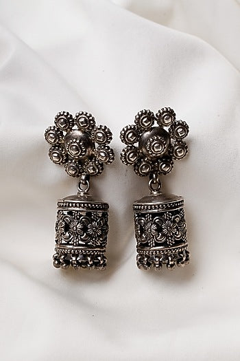 Oxidised Silver Finish Jhumka Earrings In Sterling Silver