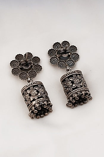 Oxidised Silver Finish Jhumka Earrings In Sterling Silver