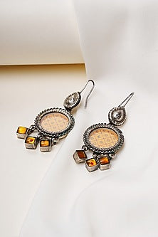 Oxidised Silver Finish Handpainted Pichwai Dangler Earrings In Sterling Silver