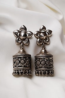 Oxidised Silver Finish Jhumka Earrings In Sterling Silver