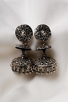 Oxidised Silver Finish Jhumka Earrings In Sterling Silver