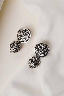 Oxidised Silver Finish Chittai Ball Beaded Dangler Earrings In Sterling Silver