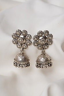 Black Rhodium Finish Jhumka Earrings In Sterling Silver