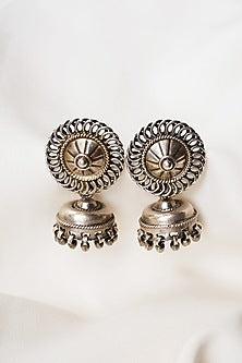 Black Rhodium Finish Jhumka Earrings In Sterling Silver