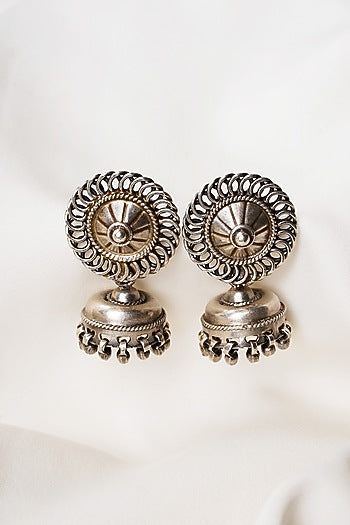 Black Rhodium Finish Jhumka Earrings In Sterling Silver