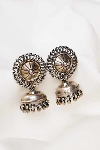 Black Rhodium Finish Jhumka Earrings In Sterling Silver