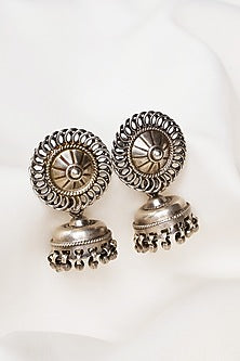 Black Rhodium Finish Jhumka Earrings In Sterling Silver