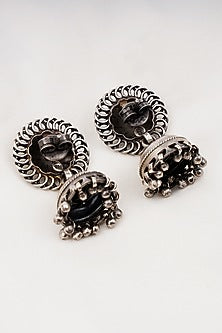 Black Rhodium Finish Jhumka Earrings In Sterling Silver
