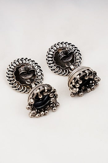 Black Rhodium Finish Jhumka Earrings In Sterling Silver