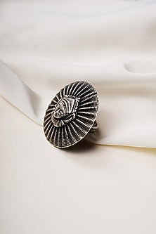 Oxidised Finish Durga Maa Statement Ring In Sterling Silver