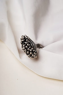Oxidised Finish Ghungroo Ring In Sterling Silver
