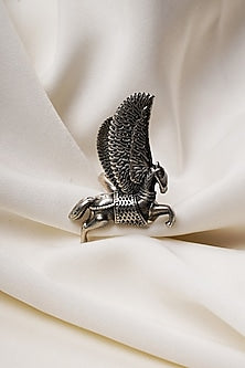 Oxidised Finish Flying Horse Adjustable Ring In Sterling Silver