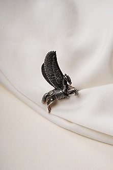 Oxidised Finish Flying Horse Adjustable Ring In Sterling Silver