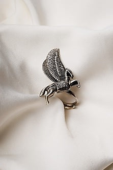 Oxidised Finish Flying Horse Adjustable Ring In Sterling Silver