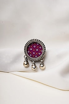 Oxidised Finish Hastkala Hand Painted Adjustable Ring In Sterling Silver