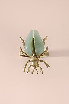 Brown Brass & Jade Stone Napkin Ring Set