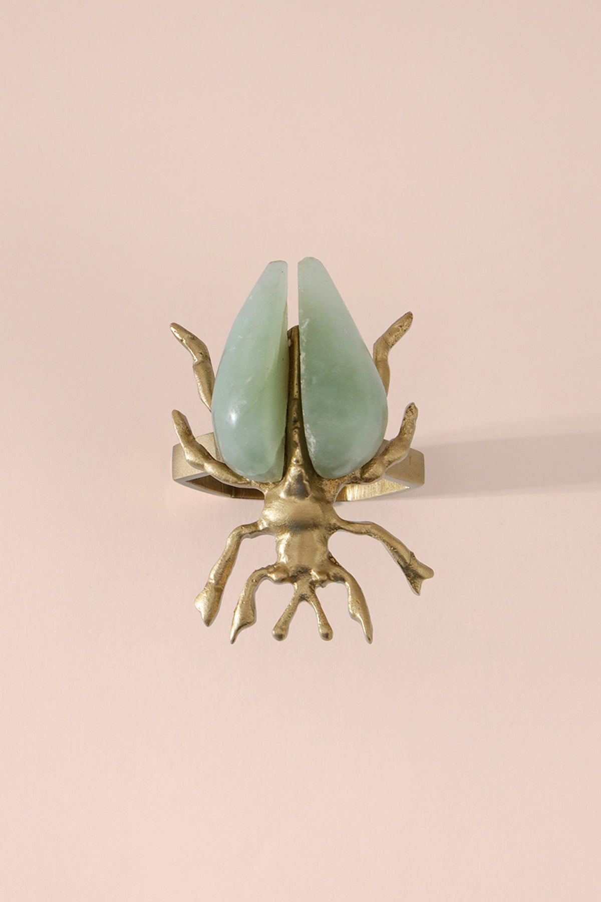 Brown Brass & Jade Stone Napkin Ring Set
