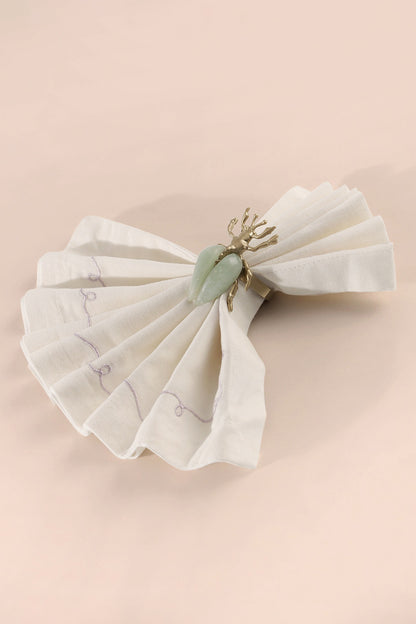 Brown Brass & Jade Stone Napkin Ring Set