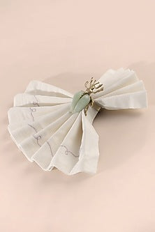 Brown Brass & Jade Stone Napkin Ring Set
