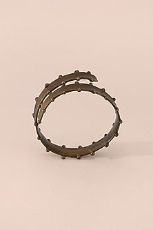 Gold & Green Brass Napkin Ring Set