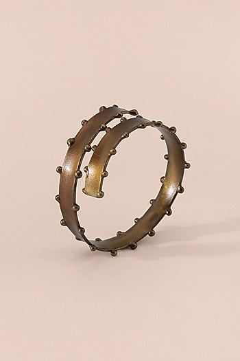 Gold & Green Brass Napkin Ring Set
