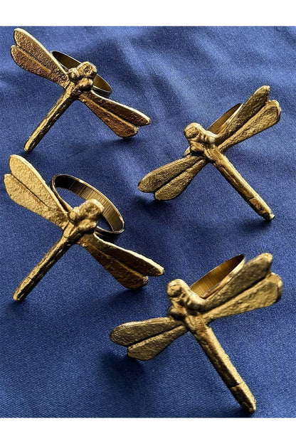 Golden Metal Cylinder Napkin Ring (Set of 4)