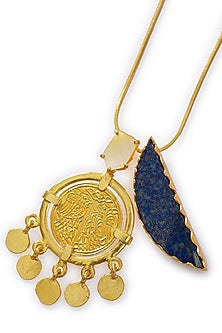 Gold Finish Mother Of Pearl Coin Pendant Necklace In 92.5 Sterling Silver