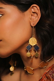 Gold Finish Rose Quartz Coin Drop Earrings In 92.5 Sterling Silver