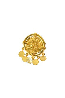 Gold Finish Coin Adjustable Ring In 92.5 Sterling Silver