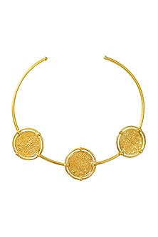Gold Finish Adjustable Muhur Coin Choker Necklace In 92.5 Sterling Silver