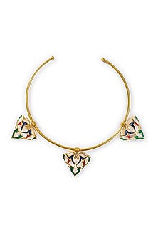 Gold Finish Reversible Meenakari Choker Necklace In 92.5 Sterling Silver