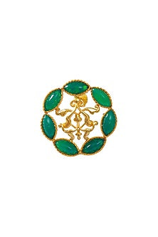 Gold Finish Green Onyx Ring In 92.5 Sterling Silver