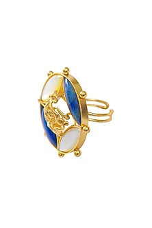 Gold Finish Cobalt Blue Lapis Lazuli Ring In 92.5 Sterling Silver
