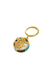 Gold Finish Enameled Ring In 92.5 Sterling Silver