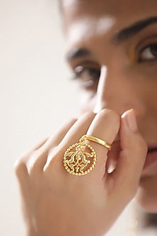 Gold Finish Dangle Ring In 92.5 Sterling Silver