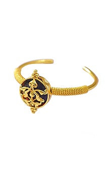 Gold Finish Adjustable Enameled Bracelet In 92.5 Sterling Silver