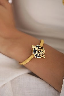 Gold Finish Adjustable Enameled Bracelet In 92.5 Sterling Silver
