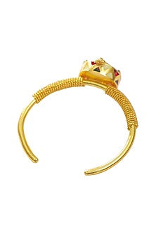 Gold Finish Adjustable Enameled Bracelet In 92.5 Sterling Silver