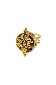 Gold Finish Adjustable Meenakari Ring In 92.5 Sterling Silver