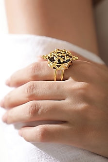 Gold Finish Adjustable Meenakari Ring In 92.5 Sterling Silver