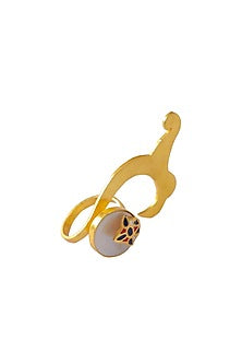 Gold Finish Mother Of Pearl Enameled Ring In Sterling Silver