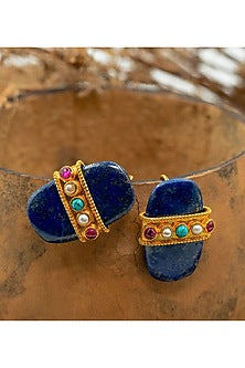 Gold Finish Lapis Lazuli Loop Earrings In Sterling Silver