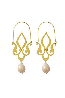 Gold Finish Baroque Pearl Hoop Earrings In Sterling Silver